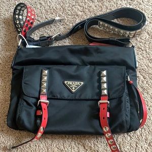 Authentic Black nylon shoulder bag with triangular logo